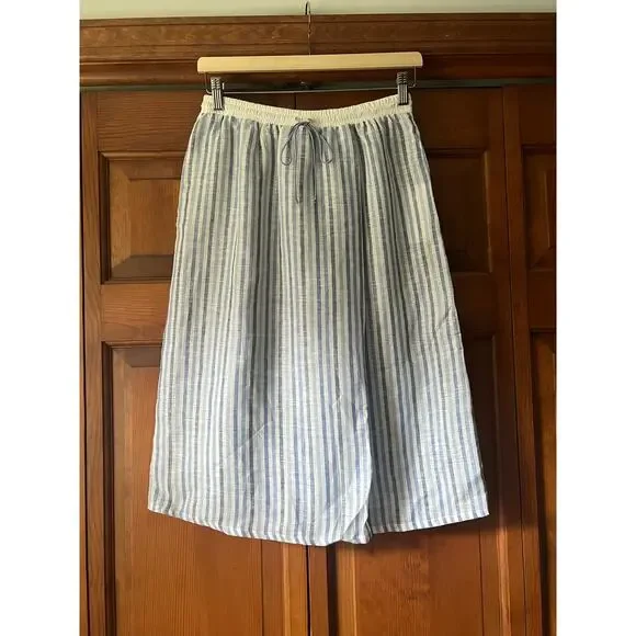 NWT Sita Murt Women's Stripe Woven Linen Skirt Drawstring Waistband SZ 40 (US 6)